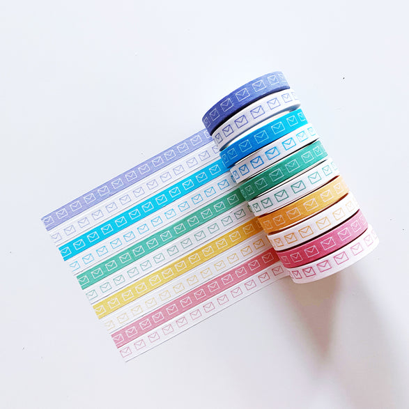 Mini Envelope Washi Tape (8mm) - 10 color pattern options