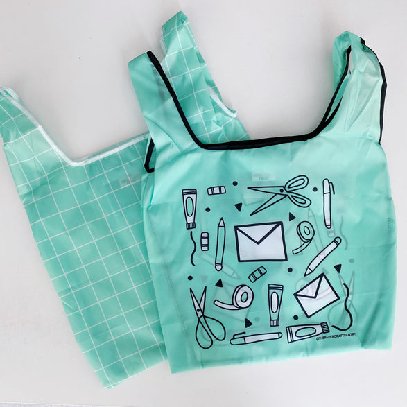 P+CP Mint Stationery Doodles Reusable Nylon Tote