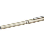 An image of an open light gold zebra ball point with silver details.