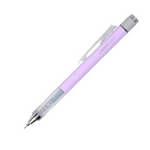 An image of a pastel lavender monograph pencil with a transparent pencil grip section and a pencil clip